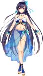  1girl agekichi_(heart_shape) artwhirl_mahou_gakuen_no_otome-tachi bangs bikini black_hair blue_bikini blue_bow blue_ribbon bow breasts cleavage closed_mouth collarbone earrings floating_hair full_body hair_between_eyes hair_bow hair_ribbon halterneck highres jewelry large_breasts long_hair looking_at_viewer midriff navel necklace red_eyes ribbon sakura_(artwhirl) sarong shiny shiny_hair smile solo standing stomach swimsuit thighlet transparent_background very_long_hair 