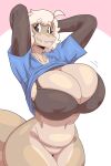  anthro big_breasts bottomless bra breasts cleavage clothed clothing female fish genitals hi_res huge_breasts marine nuse_shark_(slightlysimian) pussy raised_clothing raised_shirt raised_topwear shark shirt slightlysimian solo topwear underwear 