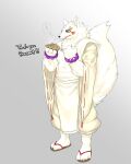  anthro canid canine captainjohkid clothed clothing food footwear fox fur gingitsune gintaro hi_res male mammal sandals solo white_body white_clothing white_fur 