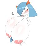  anthro areola big_areola big_breasts big_nipples blue_body blue_hair bodily_fluids breasts clothed clothing digital_media_(artwork) fangs female hair head_spikes hi_res huge_breasts humanoid hyper hyper_breasts kir_kaori kirlia lactating multicolored_body nintendo nipples open_mouth orange_eyes pok&eacute;mon pok&eacute;mon_(species) portrait short_stack simple_background skimpy smile solo spikes spikes_(anatomy) two_tone_body video_games white_background white_body white_breasts 
