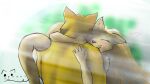  anthro back_muscles bethesda_softworks blush duo embrace felid feline female fur happy hi_res hug khajiit male male/female mammal prequel_adventure rajirra s&#039;thengir shirtless tabbycatface the_elder_scrolls video_games webcomic yellow_body yellow_fur 