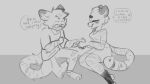  16:9 2022 annoyed anthro bottomwear clothing dress duo eyes_closed eyewear felid female glasses grey_background hand_holding itsspoopsb male mammal pantherine pants profanity round_glasses shirt simple_background smile tiger topwear trololohstuffs_(character) widescreen 