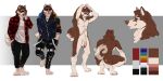  absurd_res anthro butt butt_markings canid canine canis curled_tail didihell domestic_dog eyewear flannel_shirt hi_res humanoid_genitalia husky male mammal markings model_sheet nordic_sled_dog scar solo spitz streetwear sunglasses toklo_(damie) 