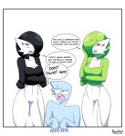  2021 :3 annoyed_expression arm_under_breasts arms_under_breasts black_eyes black_hair blue_body breaking_the_fourth_wall breasts cleavage clothed clothing crossed_arms english_text eva_(pearboy-ooh) female gardevoir goth green_hair group hair hair_over_eye hand_on_cheek hi_res humanoid looking_at_another looking_at_partner looking_at_viewer male medium_breasts nintendo not_furry one_eye_obstructed pearboy-ooh pearboy_(oc) pok&eacute;mon pok&eacute;mon_(species) profanity sierra_(pearboy-ooh) simple_background speech_bubble text trio video_games white_background 