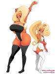  activision anthro bandicoot big_breasts blonde_hair breast_size_difference breasts cleavage clothed clothing coco_bandicoot crash_bandicoot_(series) female hair hi_res lalox larger_female legwear mammal marsupial simple_background size_difference smaller_female tawna_bandicoot thigh_highs video_games white_background wide_hips 