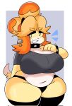  animal_crossing big_breasts breasts canid canine canis clothing collar countershading domestic_dog female hi_res isabelle_(animal_crossing) legwear lewd_dorky mammal nintendo shirt solo spiked_collar spikes thick_thighs thigh_highs topwear video_games 