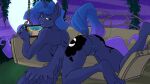  2022 5_fingers anthro anthrofied anus big_breasts big_butt blue_body blue_eyes blue_feathers blue_fur blue_hair blue_tail breasts butt cutie_mark dock equid equine feathered_wings feathers female fingers friendship_is_magic fur gaming genitals hair hasbro hi_res hooves horn humanoid_hands leisure_suit_larry looking_at_viewer looking_back looking_back_at_viewer lying mammal moon my_little_pony night nintendo nintendo_switch nipples nude on_front playing_videogame princess_luna_(mlp) pussy raised_tail solo video_games winged_unicorn wings yawg 