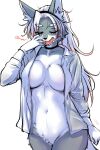  2022 2:3 anthro black_nose bodily_fluids breasts canid canine canis cheek_tuft cleavage clothed clothing collar covering covering_mouth cute_fangs eyes_closed facial_tuft female fur grey_body grey_fur hair hi_res inner_boob inner_ear_fluff mammal multicolored_body multicolored_fur navel okami_bark ookamiwaho open_clothing open_mouth open_shirt open_topwear shirt simple_background solo tears topwear tuft two_tone_body two_tone_fur white_background white_body white_fur white_hair wolf yawn 