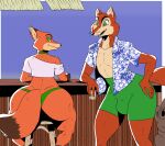  &quot;honest&quot;_john_foulfellow 2022 a-side alcohol aloha_shirt anthro bar beach_bar beverage big_butt bottomwear brown_body brown_fur bulge butt canid canine claws clothing collar dipstick_tail disney duo fox fur furniture girly green_eyes hand_on_hip hi_res holding_beverage holding_object looking_at_viewer looking_back male mammal markings nick_wilde orange_body orange_fur panties pattern_clothing pattern_shirt pattern_topwear pinocchio shirt shorts smile stool straw tail_markings tan_body tan_fur thick_thighs tight_bottomwear tight_clothing tight_shorts tiki topwear underwear whiskers zootopia 