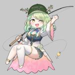  1girl antlers apple braid braided_bangs breasts ceres_fauna chibi desspie fishing_hook fishing_line fishing_rod food fruit golden_apple hat highres hololive large_breasts qilin_(mythology) solo virtual_youtuber 