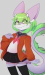 absurd_res anthro bottomwear clothed clothing femboy footwear hi_res jetn_2.0 legwear looking_at_viewer male panties panties_down partially_clothed roxburyfox sailor_uniform simple_background skirt smug socks solo stockings tail underwear underwear_down