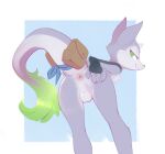 accessory anthro anus b-epon bag balls big_tail bow_ribbon butt canid femboy furgonomics genitals hi_res hybrid jetn_2.0 looking_back male mammal nude presenting presenting_hindquarters raised_tail ribbons simple_background solo spreading tail tail_accessory tail_bag tail_bow tail_ribbon