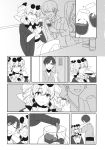  2boys 2girls brooch coat comic dress drill_hair earrings eyewear_on_head formal greyscale highres japanese_clothes jewelry kimono long_hair long_sleeves medium_hair monochrome multiple_boys multiple_girls necktie scan short_hair short_twintails suit sunglasses touhou toujou_(toujou_ramen) translation_request twin_drills twintails two_side_up yorigami_jo&#039;on 