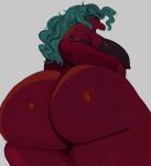 2024 anthro avian beak big_breasts big_butt bird breasts butt feathers female green_hair hair hi_res huge_breasts huge_butt looking_away red_body red_feathers scarlet_(sssonic2) solo sssonic2 thick_thighs wide_hips