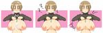  blush breasts breath brown_eyes brown_hair bukkake cum cum_on_body cum_on_breasts cum_on_clothes cum_on_hair cum_on_upper_body facial hayami highres huge_breasts jewelry long_image makarou minami-ke necklace nipples pendant shirt_lift short_hair solo sweat tongue wide_image 