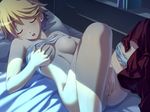  ars_magna bed blonde_hair blush breasts censored closed_eyes clothed_masturbation enjouji_alex_yukihiro game_cg koutaro masturbation medium_breasts mosaic_censoring nipples open_mouth panties panties_around_one_leg pants_around_one_leg self_fondle short_hair solo underwear white_panties 