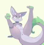 anthro anus b-epon balls big_tail butt canid feet femboy genitals hi_res hybrid jetn_2.0 looking_at_viewer male mammal pawpads paws presenting presenting_hindquarters raised_paw simple_background solo tail