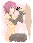  blue_eyes breasts caressing_testicles censored choker copyright_request elbow_gloves gloves handjob happy large_breasts minato_fumi nude penis purple_hair ribbon_choker short_hair sketch solo_focus squatting thighhighs 