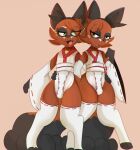 anthro bulge canid clone clothed clothing duo femboy footwear fur generation_8_pokemon hi_res kitsunekotaro legwear male male/male mammal meme meme_clothing nickit nintendo pancake_the_nickit pokemon pokemon_(species) simple_background socks stockings tail