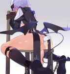  1boy anal anal_object_insertion ass black_wings chain chained chair demon_boy demon_tail erection highres kanashi_man kneehighs male_focus object_insertion original otoko_no_ko penis precum restrained rope sleeves_past_wrists socks tail testicles wings 