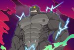  abs angry anthro biceps electricity godzilla godzilla_(series) grey_body half_body kaiju lightning lizard looking_down looming male monster muscular muscular_anthro muscular_male nipples pecs reptile scalie smoke solo teeth thymilph toho vein veiny_muscles yellow_eyes 