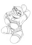  anatid anseriform anthro avian bentina_beakley bird bow_ribbon clothing disney duck ducktales ducktales_(2017) eyewear female finger_to_mouth glasses hair hair_bun hi_res kandlin kneeling lingerie looking_at_viewer solo 