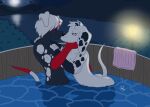 101_dalmatian_street 101_dalmatians abs absurd_res bush_(disambiguation) butt butt_out_of_water canid canine canis covering covering_breasts dalmatian disney doggettdouglasmcdog dolly_(101_dalmatians) domestic_dog duo eyes_closed female hi_res hot_tub kissing lake lamp lantern making_out male male/female mammal moon mountain muscular towel 