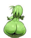  2022 4_fingers alien anthro big_butt breasts butt butt_focus cellulite fingers green_body green_hair hair hi_res huge_butt humanoid jay_(sqoon) looking_away male portrait puwa simple_background solo sqoon thick_thighs three-quarter_portrait white_background 