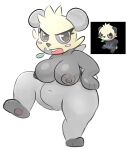  absurd_res anthro areola belly big_breasts black_areola black_body black_ears black_feet black_nose blush breasts cheek_tuft facial_tuft female genitals hands_on_hips hi_res leaf lhacedor looking_at_viewer multicolored_body nintendo one_leg_up pancham pok&eacute;mon pok&eacute;mon_(species) puffy_areola pussy raised_leg solo teeth tuft two_tone_body video_games white_body 