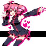  ahoge armpits curly_hair drill_hair happy kasane_teto open_mouth pink_eyes pink_hair red_eyes ringlets sgawarananto simple_background skirt solo thighhighs twin_drills utau waving zettai_ryouiki 