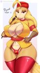  2022 anthro areola areola_slip big_breasts breasts camel_toe canid canine canis cleavage clothed clothing cuphead_(game) dialogue domestic_dog english_text female fur hat headgear headwear hi_res huge_breasts hunting_dog legwear mammal nexcoyotlgt panties pilot_saluki_(cuphead) riding_crop saluki sighthound simple_background smile solo tan_body tan_fur text thigh_highs underwear video_games whip 