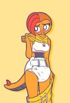  anthro baggashame bite biting_lip blush bottomwear bottomwear_down bra clothed clothing clothing_lift diaper embarrassed female hi_res looking_sideways nintendo pants pants_down partially_clothed pok&eacute;mon pok&eacute;mon_(species) scrafty shirt shirt_lift solo topwear underwear video_games 