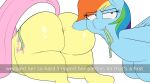  airsicksubset big_butt blue_body butt clothing english_text equid equine female female/female feral fluttershy_(mlp) friendship_is_magic hasbro huge_butt mammal my_little_pony panties pegasus rainbow_dash_(mlp) simple_background spread_butt spreading text thick_thighs torn_clothing underwear white_background wings 
