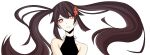  absurdres brown_hair close-up collarbone flower flower-shaped_pupils genshin_impact getcha!_(vocaloid) hair_flower hair_ornament headshot highres hu_tao_(genshin_impact) non-web_source red_eyes symbol-shaped_pupils turtleneck twintails 