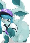  2022 absurd_res big_butt blue_body bottomless butt clothed clothing digital_media_(artwork) eeveelution glaceon headgear headwear hi_res nintendo pok&eacute;mon pok&eacute;mon_(species) shadow solo thick_thighs type video_games 