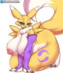  anthro bandai_namco big_breasts breasts digimon digimon_(species) female fur hi_res kyodashiro renamon simple_background solo thick_thighs white_background yellow_body yellow_fur 