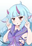  absurd_res animal_humanoid blue_hair blush breasts clothing delmin_(show_by_rock!!) demon dragon dragon_humanoid dress female hair hi_res horn humanoid long_hair open_mouth show_by_rock!! wumbo_(artist) 