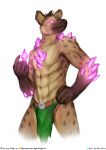  absurd_res anthro bottomwear clothing crystal fur gem gnoll growth_crystal hi_res hyaenid loincloth loincloth_only magic male mammal simple_background solo spots spotted_body spotted_fur spotted_hyena terajor the_gentle_giant white_background 