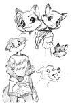  anthro black_and_white bottomwear canid canine chochi clothing countershading fox girly looking_at_viewer looking_back male mammal mike_blade monochrome multiple_images shirt shorts sketch smile solo topwear 