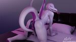  3d_(artwork) anthro anus bed bedroom_eyes blender_(software) butt digital_media_(artwork) female furniture genitals hiddenmask18 lidded_eyes looking_at_viewer looking_back looking_back_at_viewer narrowed_eyes nintendo pok&eacute;mon pok&eacute;mon_(species) pussy raised_tail salazzle scalie seductive shiny_pok&eacute;mon solo spread_pussy spreading tongue tongue_out video_games 