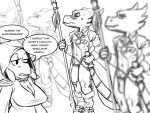  anthro big_penis bottomwear breasts clothing female genitals group kobold loincloth male penis scalie speech_bubble totalgary 