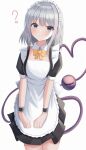  1girl ? absurdres alternate_costume aohane apron black_dress cat_tail cowboy_shot demon_tail dress enmaided heart heart_tail highres komeiji_koishi maid maid_apron maid_headdress puffy_sleeves short_sleeves solo tail touhou waist_apron white_apron 