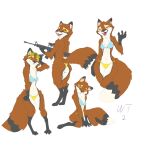  4_toes anthro barefoot bikini_thong black_pawpads canid canine claws clothing digitigrade feet female fox gun hi_res maggie maggie_mcfahps mammal mcfahps pawpads paws ranged_weapon solo spread_toes swimwear toes weapon wrenchthrower281 