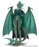  2022 absurd_res anthro biped blep breasts claws clothed clothing clothing_lift crown digital_media_(artwork) dragon dress dress_lift female genitals green_body green_clothing green_dress green_pussy green_scales hi_res koncon looking_at_viewer membrane_(anatomy) membranous_wings non-mammal_breasts pussy red_eyes reptile scales scalie simple_background solo tiara toe_claws tongue tongue_out western_dragon white_background wings yellow_sclera 