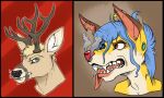  barbell_piercing black_nose blonde_hair blue_hair blue_piercing brown_antlers canid cervid ear_piercing ear_ring ear_stud fangs female fur gauged_ear glistening glistening_nose hair headshot_portrait imperatorcaesar industrial_piercing inner_ear_fluff male mammal multiple_images open_mouth piercing portrait red_inner_ear red_nose red_tongue ring_piercing short_hair simple_background solo tan_body tan_ears tan_fur tan_inner_ear tongue tuft white_body white_fur white_inner_ear_fluff yellow_body yellow_fur 