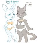  anthro clothing dialogue domestic_cat duo felid feline felis female harumi lagomorph leporid mammal rabbit 