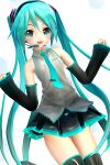  1girl 3d aqua_hair aqua_necktie black_skirt blush boots breasts closed_eyes detached_sleeves hatsune_miku headset highres long_hair looking_at_viewer medium_breasts mikumikudance necktie petals shadow siva1270 skirt smile solo thigh_boots thighhighs tiptoes twintails very_long_hair vocaloid 