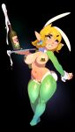  2022 absurd_res alcohol beverage big_breasts blonde_hair blue_eyes blush bottle breasts bunny_costume clothed clothing combos-n-doodles costume crossgender female hair hi_res humanoid humanoid_pointy_ears hylian link mammal mtf_crossgender navel nintendo not_furry pasties simple_background smile solo the_legend_of_zelda video_games 