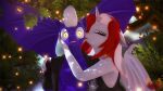  3d_(artwork) absurd_res amber_eyes anthro anthrofied bat_pony bat_wings digital_media_(artwork) equid equine fan_character hair hasbro hi_res horn hybrid kissing lovers_(oc) loveslove mammal membrane_(anatomy) membranous_wings multicolored_hair my_little_pony pupils red_hair slit_pupils spread_wings two_tone_hair unicorn white_hair wide_eyed winged_unicorn wings 