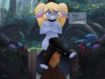  blonde_hair blue_body blue_fur choker claws dominant dominant_female female fur hair hammer jewelry latex_stockings league_of_legends necklace poppy_(disambiguation) poppy_(lol) purple_eyes rhode_arts riot_games solo toe_claws tools video_games yordle 